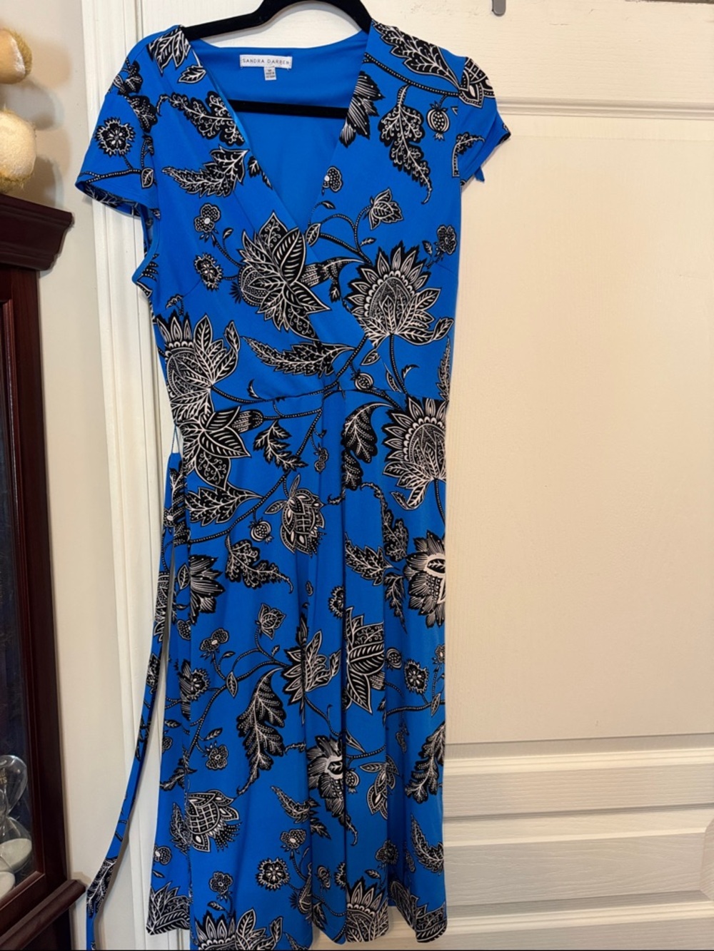 Sandra Darren Blue Floral Faux-Wrap Midi Dress